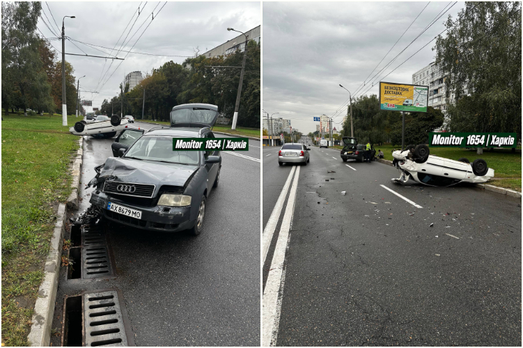 Перекинувся на дах припаркованний Lanos від удару Audi на Салтівці: Новини Харкова